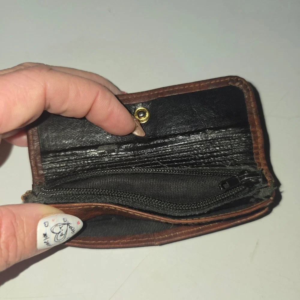 Buxton Vintage Brown Genuine Leather Coin Purse Card Holder Snap Zipper Wallet